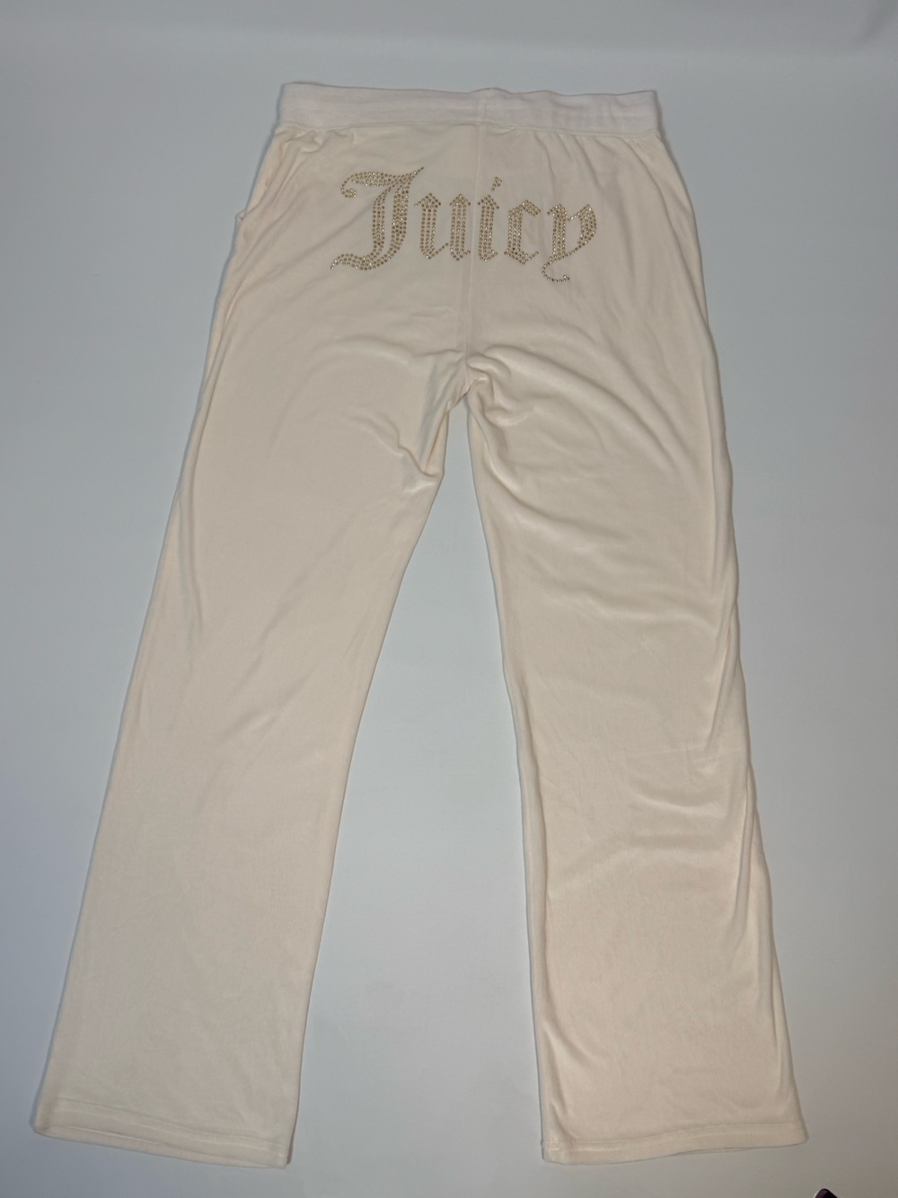 Juicy Couture Cream Loungewear PJ Pants Rhinestone Drawstring Pockets Size L
